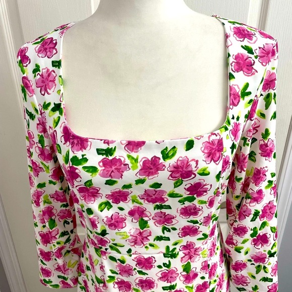 Zara Midi Dress White Floral 3/4 Sleeves and Square Neck Formal Wedding Guest - Picture 3 of 11